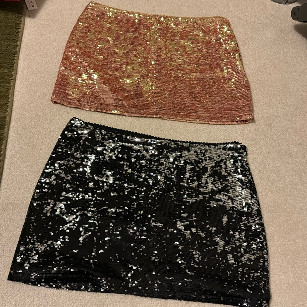 Forever 21 mini skirt sequins sparkling party Pink Rose Gold Black *2 pieces* M
